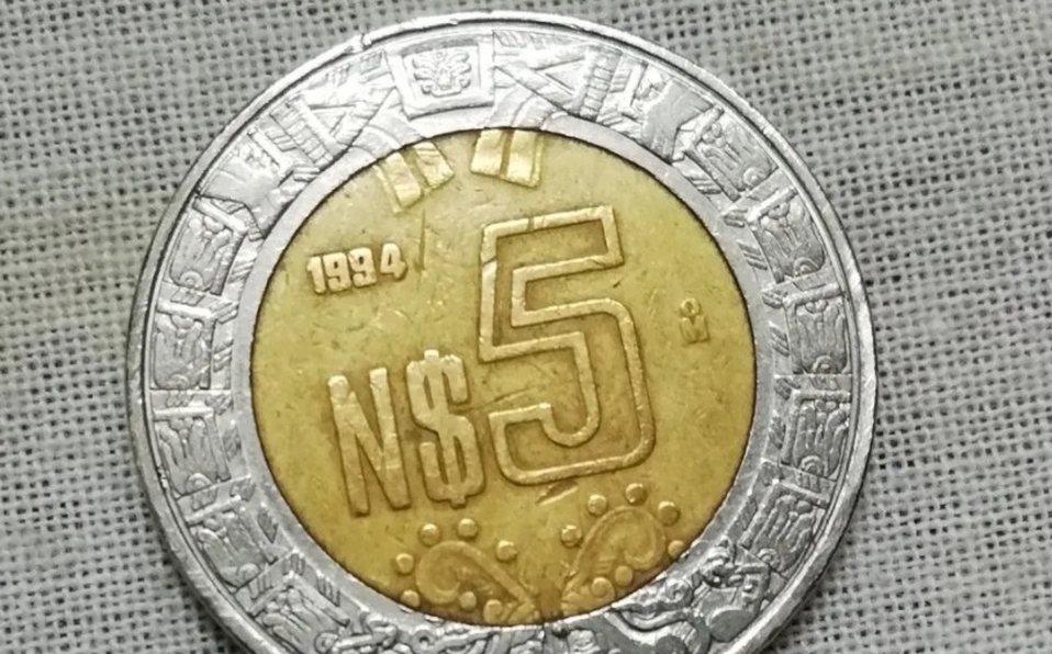 moneda antigua mexicana de 5 pesos serie B