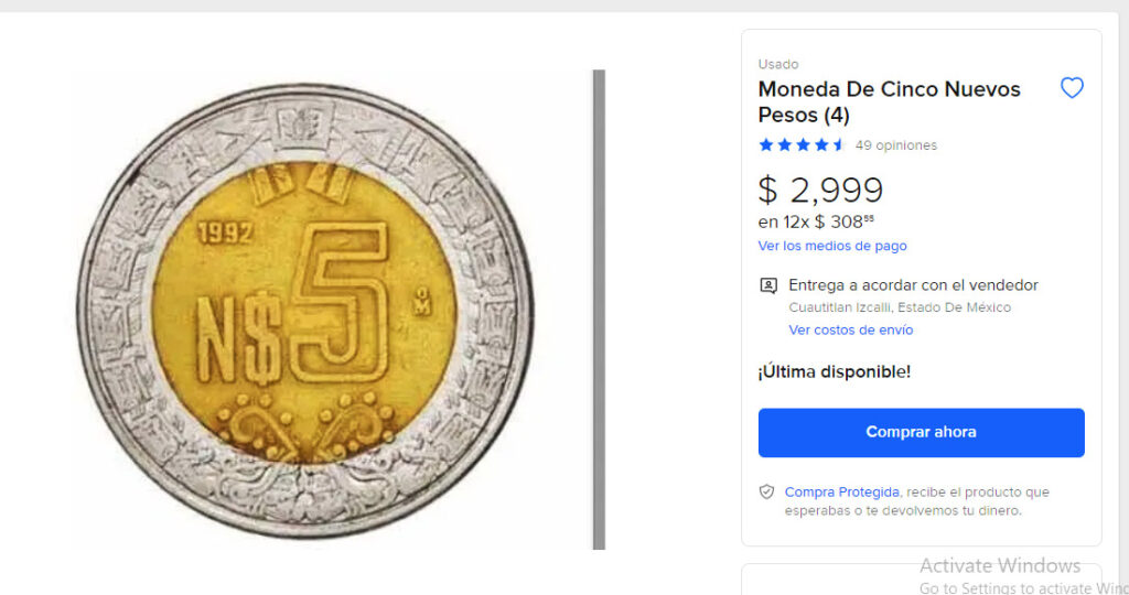 moneda de 5 pesos serie b