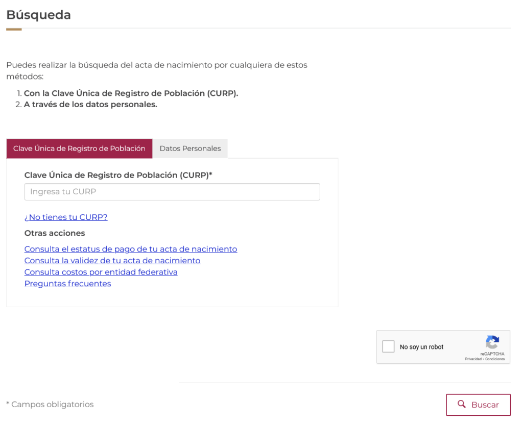 acta de nacimiento en linea
