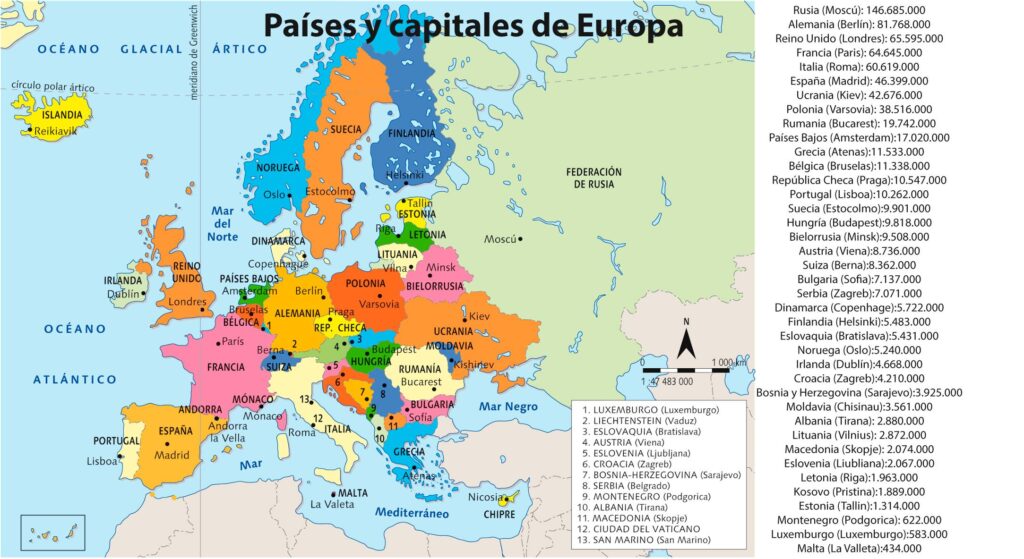 mapa de los paises de europa y sus capitales